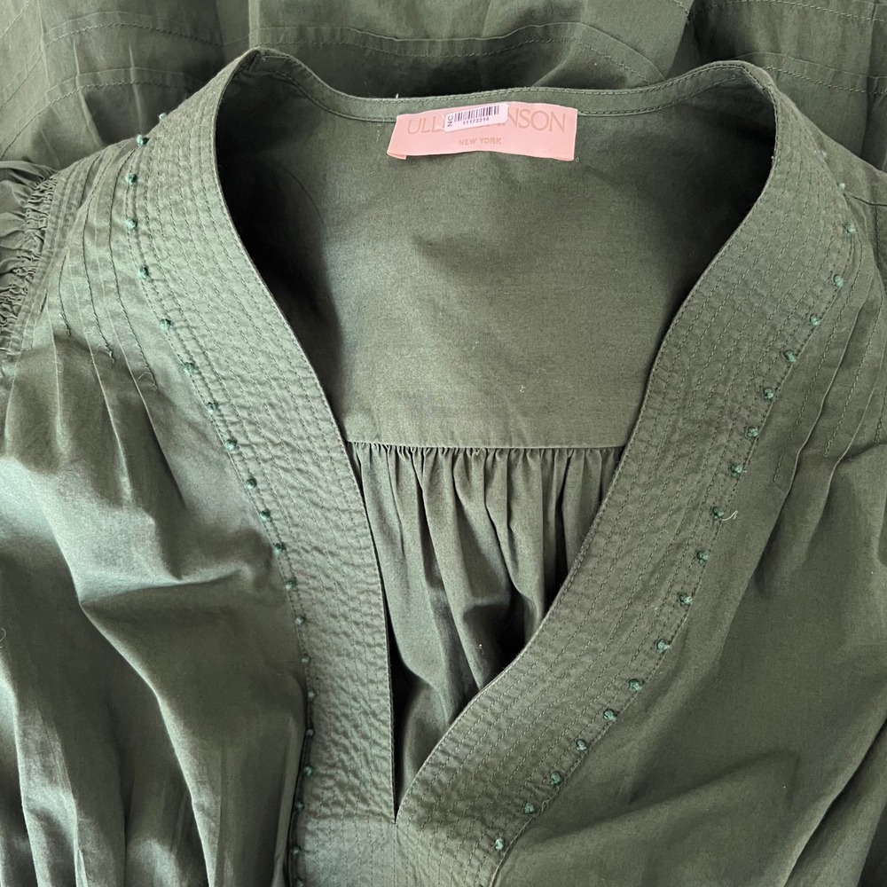 Ulla Johnson Green Rosalind Dress Cotton Tiered Pleated Long Sleeve Dress Size 2 - Picture 9 of 9
